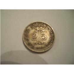 1892 Silver Ceylon 25 Cent Coin