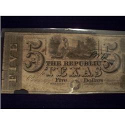 VERY RARE Republic of Texas $5 Note
