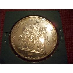 1965 SILVER FRANCE 10 FRANCS BRILLIANT UNCIRCULATED LARGE 90% SILVER COIN