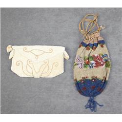 Lot of two early beaded ladies small handbags  circa early 1900s; one is a flap bag with  zipper com