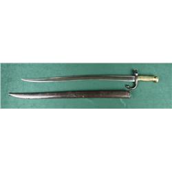 French Model 1866 bayonet and metal scabbard  in overall very good condition, approx. 28”  overall, 