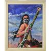 Image 1 : Oil painting on canvas signed “Fast 93”  approx. 24” x 19” of an Indian warrior on  horseback with w