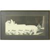 Image 1 : Framed and matted pen and ink drawing by  Clayton Turner of Western scene showing wagon  train cross