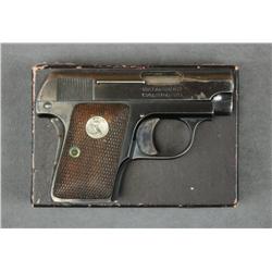 Colt Pocket Model Hammerless semi-auto  pistol, .25 cal., 2” barrel, blue finish,  checkered medalli