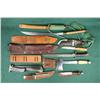 Image 1 : Lot of eight misc. knives including two  Kinfolks belt knives with sheaths, a huge  folder with wide