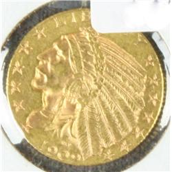 1909 Gold $5 Indian Coin, uncirculated, not  professionally graded. Est. $350-$700