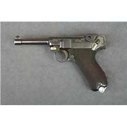Luger semi-auto pistol, S/42 with 1936 dated  frame, 9mm cal., 4” barrel, military black  finish, ch