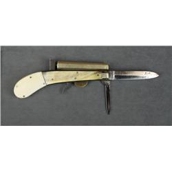 Antique Knife pistol, .22 cal., 3-1/2”  barrel, two folding knife blades, one marked  “T.S.C.” at th