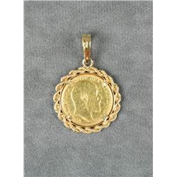 Gold British Sovereign Coin in Bezel. Est.  $300-$600