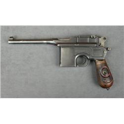 Broomhandle Mauser semi-auto pistol, 9mm  cal., 5-1/2” barrel, military black finish,  “Big Red 9” w