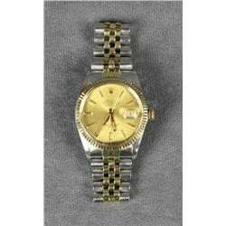 Stainless steel and 18kt yellow gold mens  Rolex wrist watch. Selfwinding and  waterproof. Est. $2,0