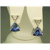 Image 3 : Dazzling 14 karat white gold ladies custom  made earrings set with two matching trilliant  cut Tanza