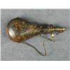 Image 1 : Large brass powder flask with elongated  charger approx. 11” overall by Am. Flask &  Cap. Co. showin