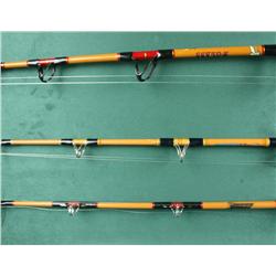 Great fishing lot consisting of three fishing  rods and reels including a Sabre rod with  Shimano Fi