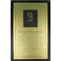 Early framed print entitled “The Voice of  Manly America” approx. 22” x 15” in overall  very good co