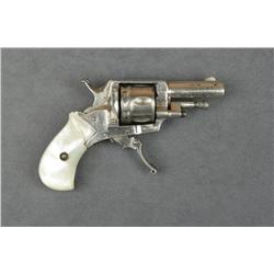 Antique diminutive Belgian folding trigger  revolver, 5.5mm cal., 1-1/2” barrel, nickel  finish, bea