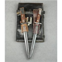 Lot of two bayonets with metal scabbards and  leather frogs for Mauser rifles and a large  leather m
