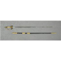 Petite court sword and sheath, approx. 38”  overall and an approx. 32” plain blade, brass  guard, gr