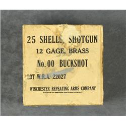 Box of 25 12 Gauge brass shotgun shells for  No. 00 Buckshot by Winchester Repeating Arms  Co. in ov