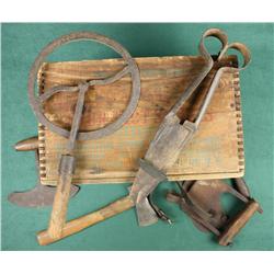 Decorator lot including a Remington Arms Co.  wood ammo crate marked “Kleanbore Shur Shot  Shells, 5