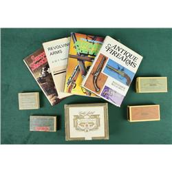 Lot of misc. gun related reference books, old  cigar boxes, and misc. Books include “Gun  Talk” by M