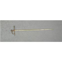 Old short sword approx. 34” overall showing  scattered light to moderate pitting; cast  simple short