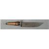 Image 2 : Wide blade knife approx. 14” overall with an  approx. 8-1/2” blade showing a heavy dark  brown patin