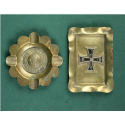 Lot of two pieces of German trench art  ashtrays including a circular piece with  “Gott Mit Uns” rel