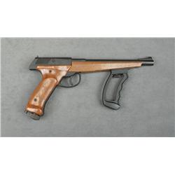Plainsmaster pellet gun, .177 cal., 8-1/2”  barrel, black finish, wood colored plastic  grips and fo