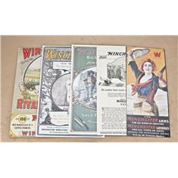 Lot of 4 reproduction tin Winchester  advertising signs and one 1921 American Boy  magazine page adv