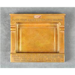 Interesting WW II collectible metal ashtray,  approx. 6” x 6” with an inset small piece of  rose col