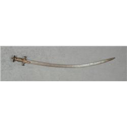 Mid-eastern Tulwar curved blade sword,  approx. 35” overall; uncleaned and in overall  fair conditio