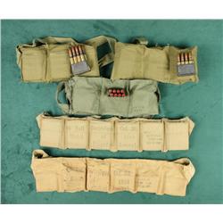 Lot of 5 collectible U.S. military ammunition  in bandoliers including two bandoliers with  clips of