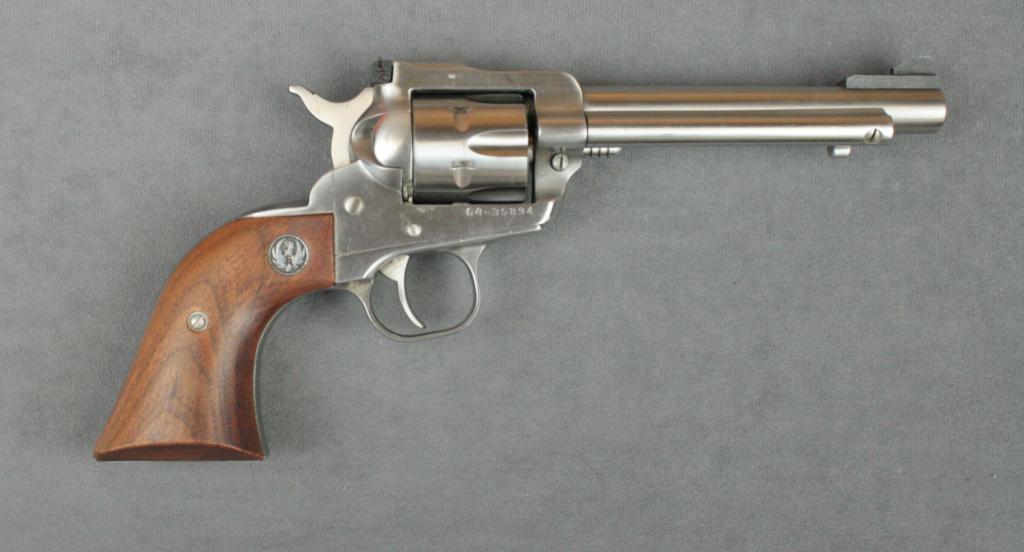 Ruger New Model Single-Six revolver, .22 cal., 5-1/2” barrel, stainless construction, smooth wood