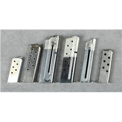 Lot of six collectible semi-auto pistol  magazines including a two tone Colt .38 Super  magazine, a 