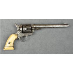 Mexican copy of a Colt SAA, .44 cal., 7-1/2”  barrel, grey patina, old bone grips, #NVSN.  This gun