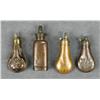 Image 2 : Lot of four pocket model sized brass powder  flasks including two embossed, one plain and  one with 