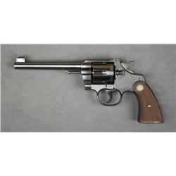 Colt Officers Model flat top target DA  revolver, .38 cal., 6” barrel, blue finish,  checkered medal