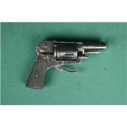Unmarked antique European folding trigger  concealed hammer revolver, 8mm cal., 2”  barrel, blue fin