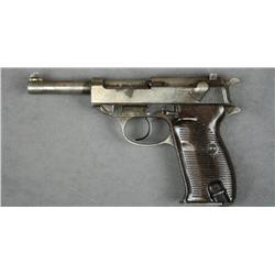 German nazi proofed P-38 semi-auto pistol,  9mm cal., 4-3/4” barrel, blue finish, grooved  brown pla