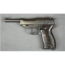 Walther Model HP semi-auto pistol, import  marked, 9mm cal., 5” barrel, black finish,  grooved brown