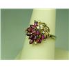 Image 1 : Elegant 14 karat yellow gold ladies  cluster/freeform design ring set with 11 MQ  shape blood red ru
