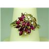 Image 2 : Elegant 14 karat yellow gold ladies  cluster/freeform design ring set with 11 MQ  shape blood red ru
