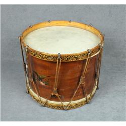 Beautiful Civil War drum with round wood  body, American flag and spread eagle decal;  drum is in ov