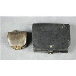Lot of two U.S. military leather cartridge  carriers including a U.S. flap covered  cartridge pouch 