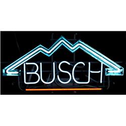 Neon Beer sign “Busch” under mountain outline  in overall excellent condition and working  at time o