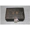 Image 1 : Antique iron strong box approx. 12” x 8” x 5”  with an old lock and key in overall good  condition s