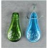 Image 2 : Two hand-blown glass powder flasks including  a green flask approx. 6” overall with game  scenes on 