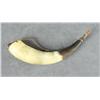Image 1 : Later large powder horn approx. 13” overall  with a wood plug and leather thong for  hanging.  Est.: