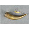 Image 1 : Old powder horn approx. 10” overall with wood  plug and brass tacks attaching the plug;  accompanied